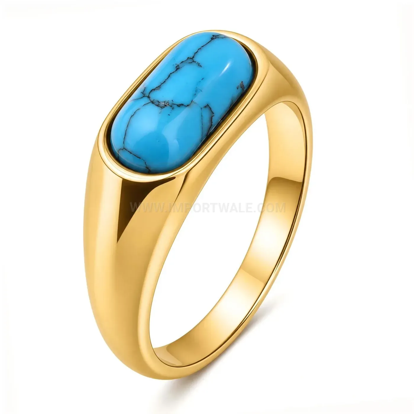 Trendy Inlaid Faux Turquoise Stainless Steel Statement Ring