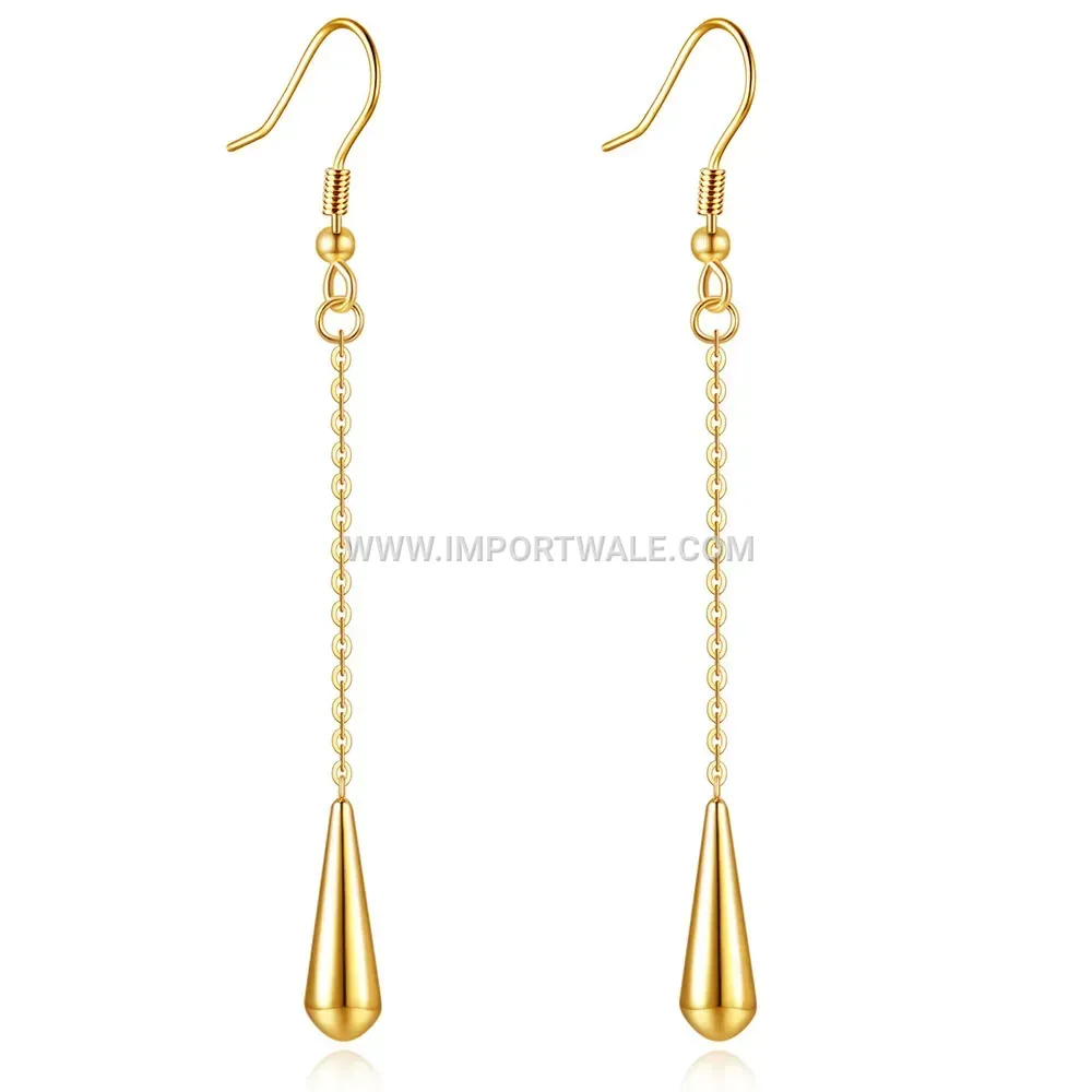 Geometric Stainless Steel Long Teardrop Dangle Earrings with Bead Accent