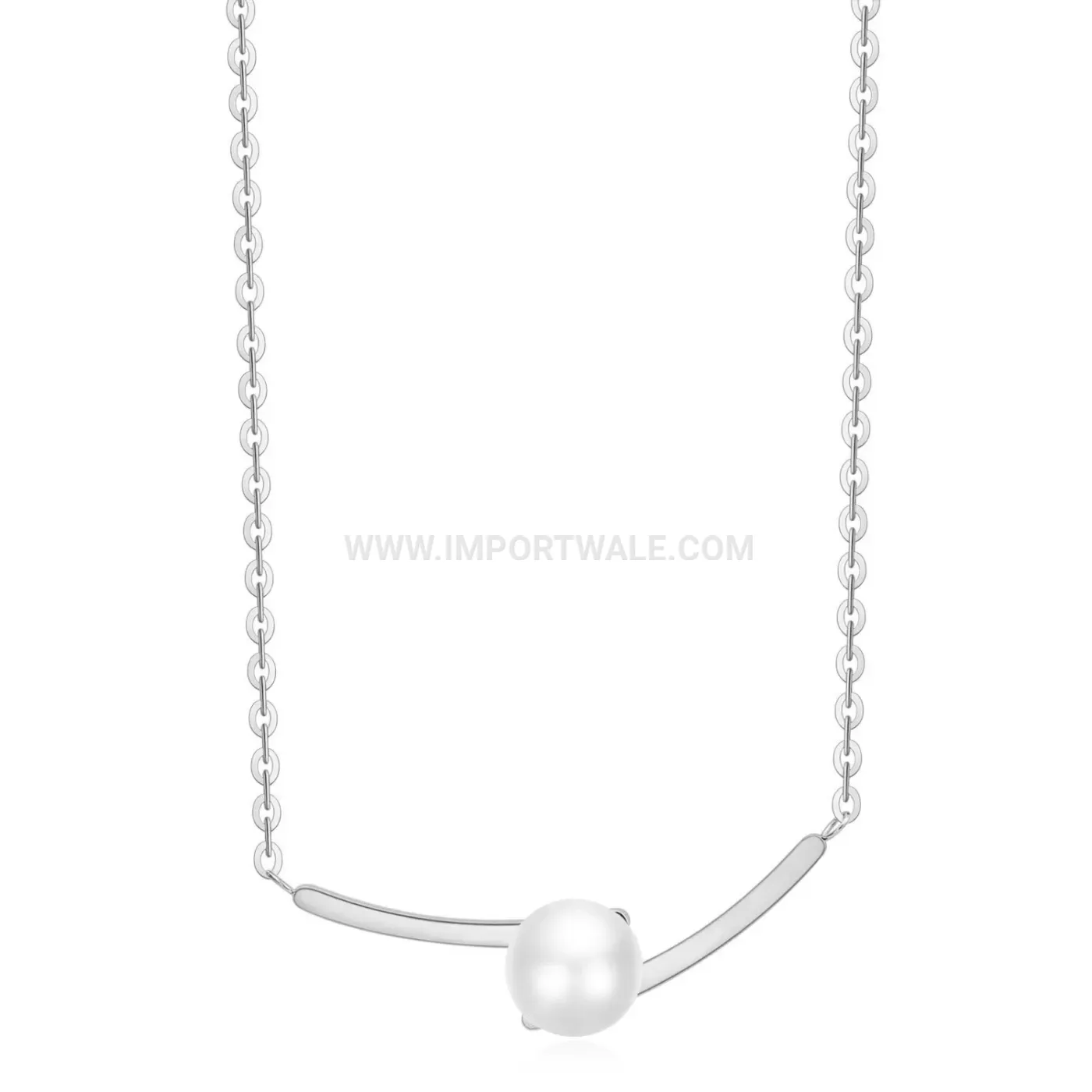 Stainless Steel Pearl Pendant Necklace with Crossover Geometric Charm