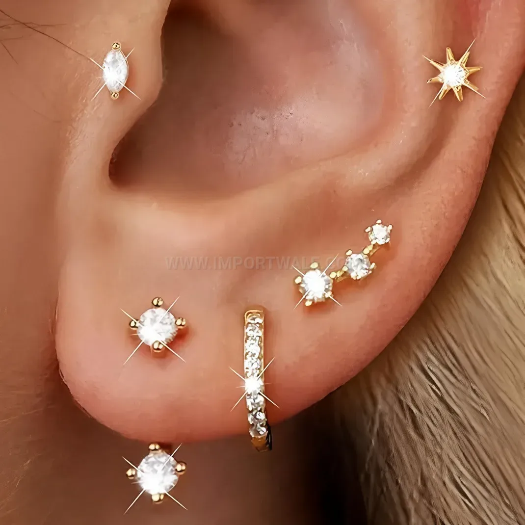 Fashion Cubic Zirconia Floral Stainless Steel Cartilage Earring Set