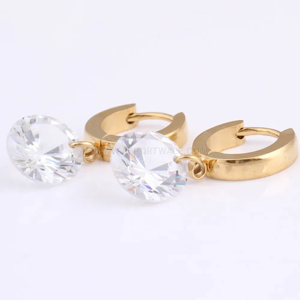 Chic Gold Plated Cutout Zircon Stainless Steel Huggie Hoop Earrings