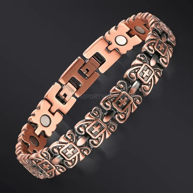 Fashion Vintage Electroplated Pure Copper Cross Bio Magnetic Bracelet