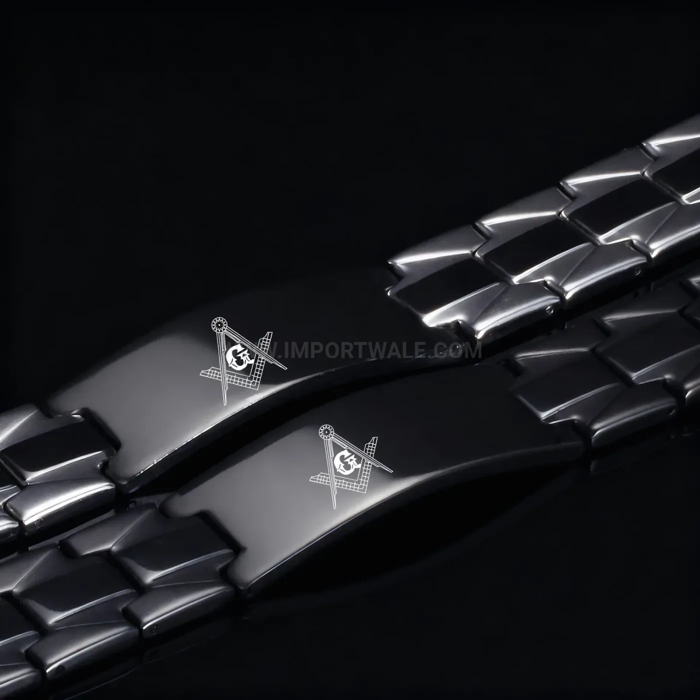 Sleek 9mm Stainless Steel Geometric Freemason Plate Bracelet