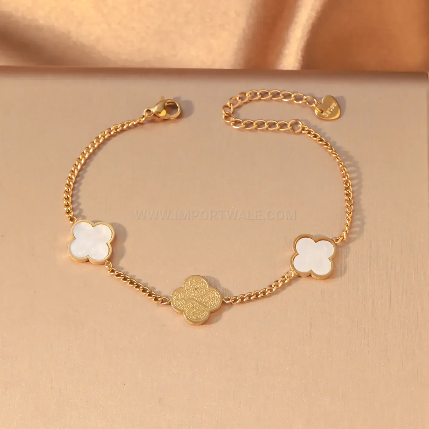 Stainless Steel Four Leaf Clover Islamic Charm Bracelet