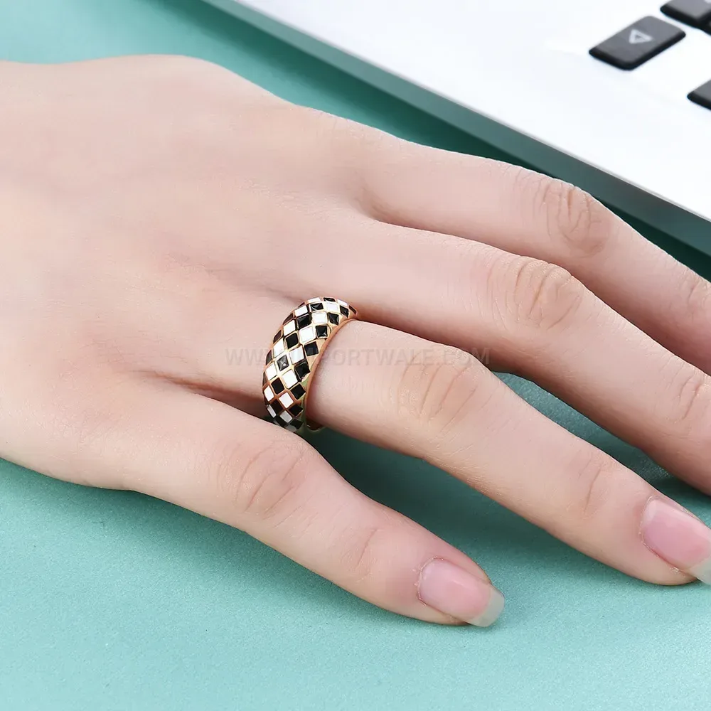 Geometric Diamond Pattern Checkerboard Stainless Steel Ring