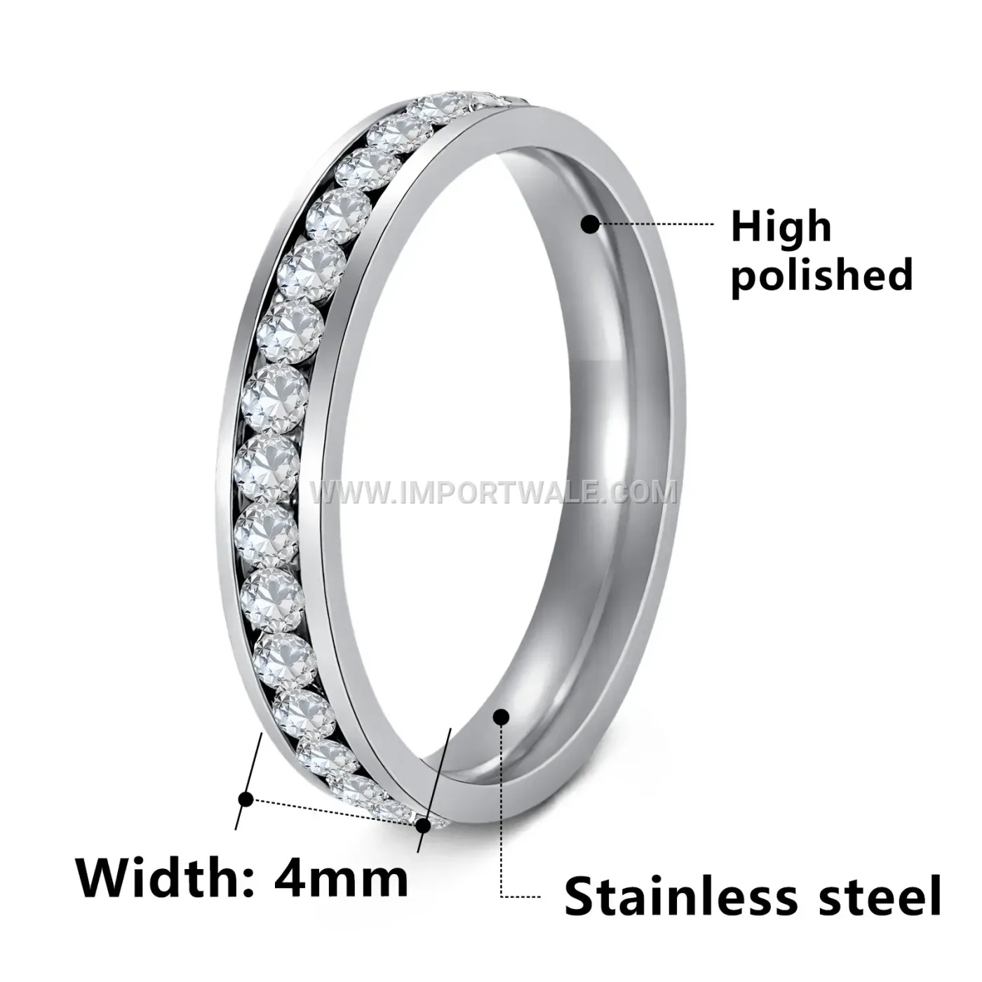 Single-Row Crystal Accent Stainless Steel Stackable Ring