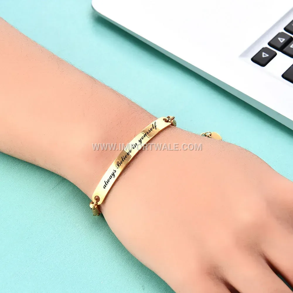 Adjustable Stainless Steel Curved Bar Bracelet with Engraved Quote