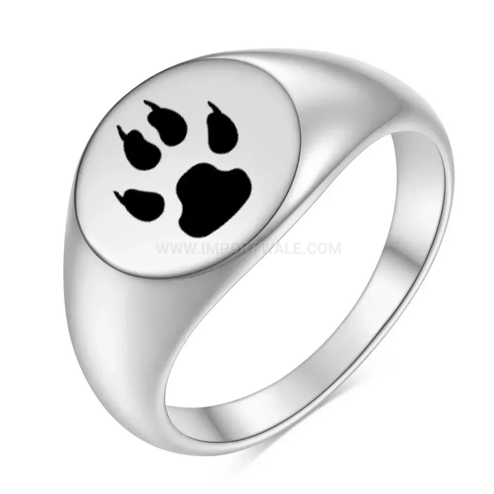 Elegant Laser Etched Paw Print Stainless Steel Memorial Ring