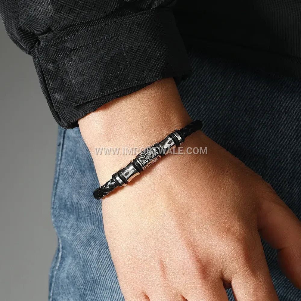 Celtic Triquetra Woven Leather Men's Bracelet With Magnetic Clasp