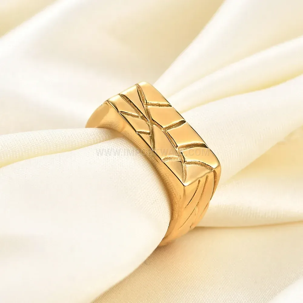 Elegant Geometric Textured Stainless Steel Polished Band Ring