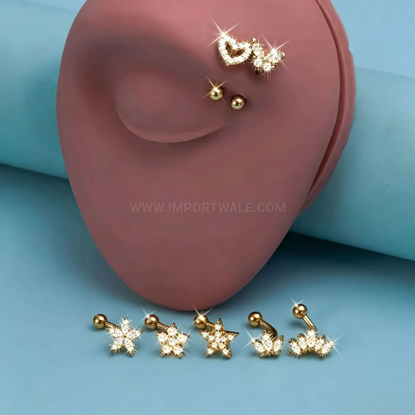 Bold Curved Stainless Steel Crystal Eyebrow and Cartilage Stud