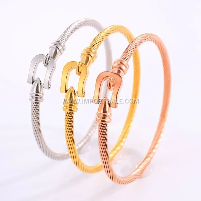 Waterproof Titanium Steel Horseshoe Clasp Accent Chain Bracelet