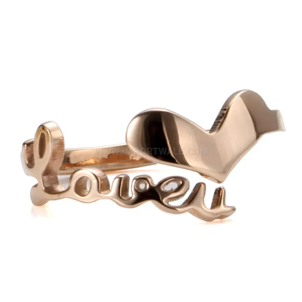 Trendy Cutout LOVE Letter Heart Rose Gold Stainless Steel Ring