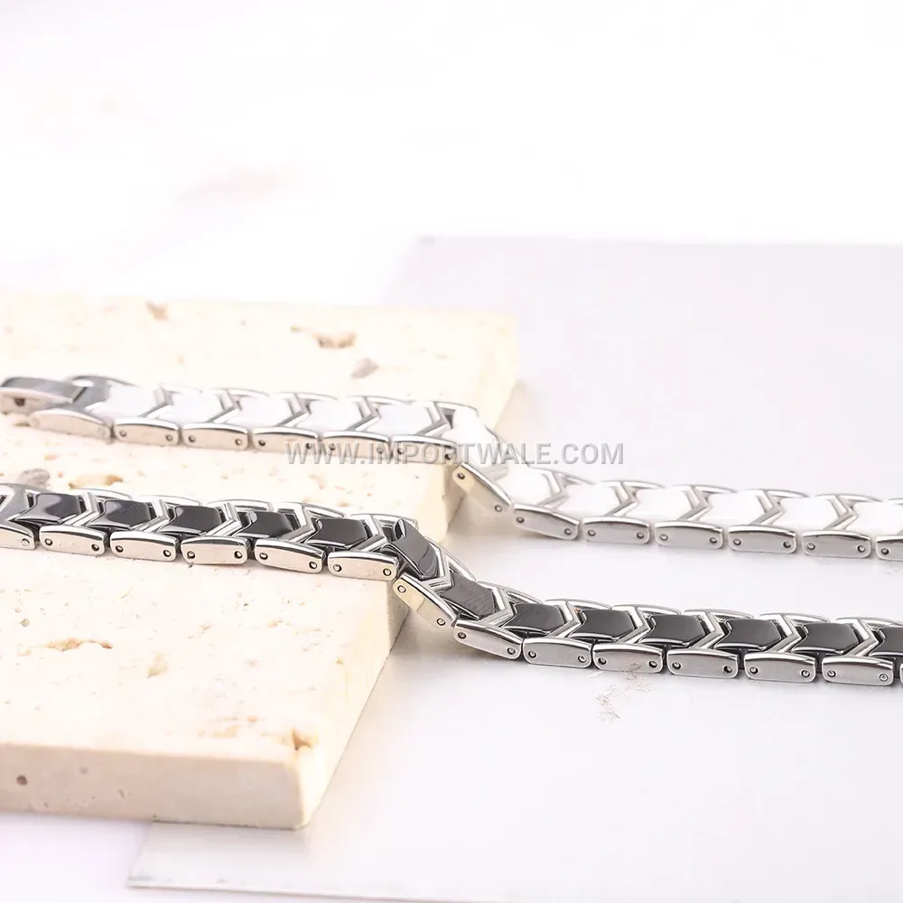 Contemporary Stainless Steel Ceramic Spliced Link Bracelet