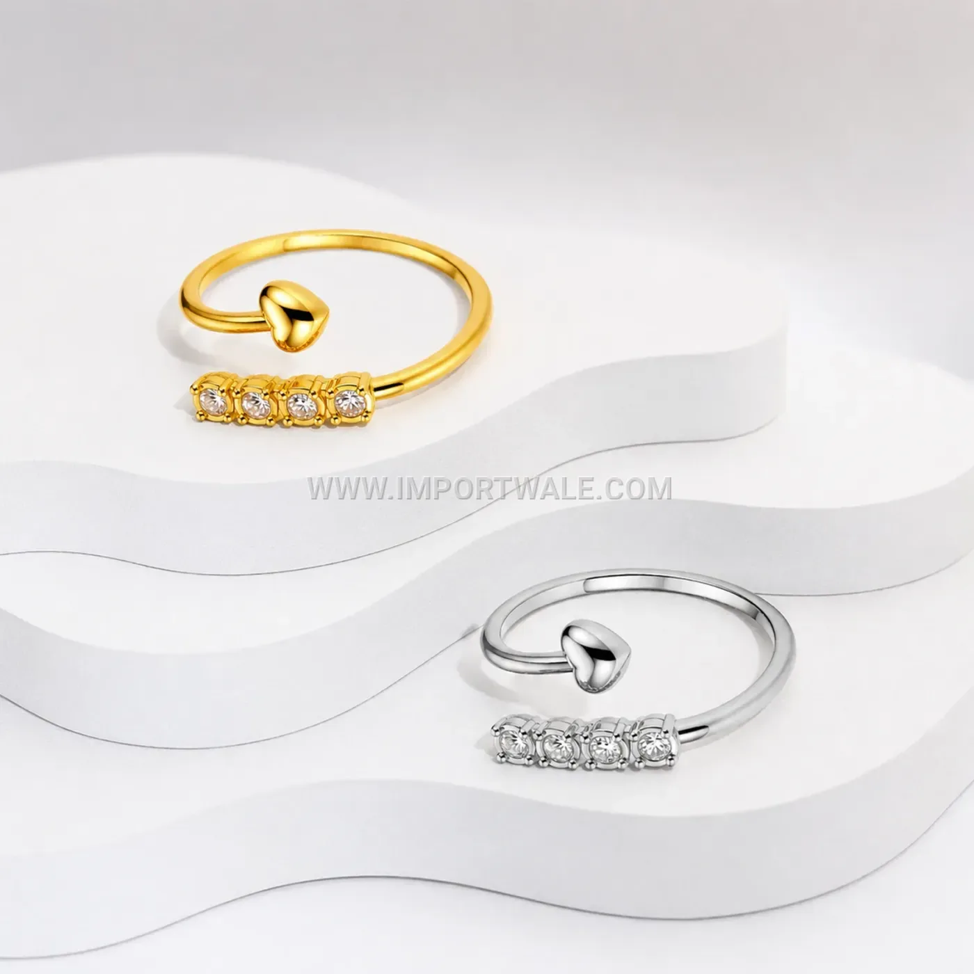 Adjustable Crystal Accented Wheat Motif Open Ring