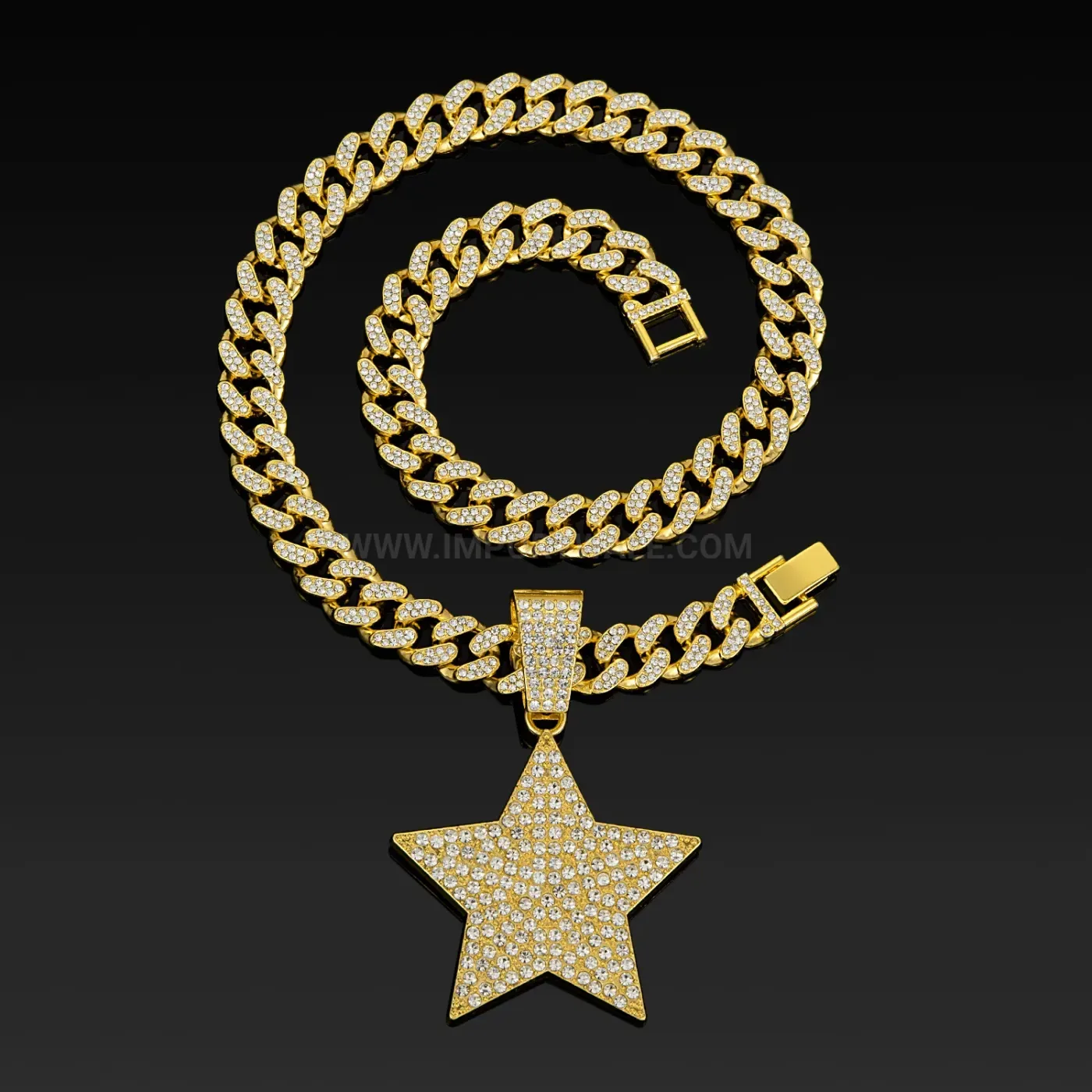 Premium Full Rhinestone Star Pendant Cuban Link Chain Necklace