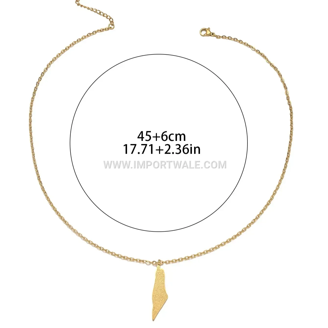 Double Sided Palestine Map Carved Stainless Steel Islamic Necklace