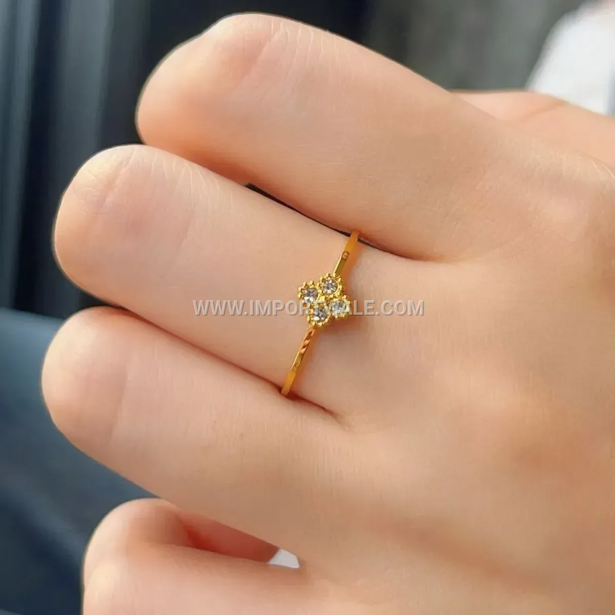 Gold-Plated Stainless Steel Four-Leaf Clover Ring with Cubic Zirconia Accent