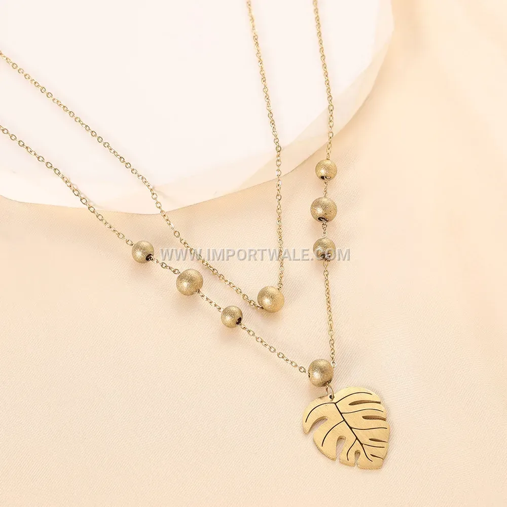 Double Layered Gold Plated Stainless Steel Heart Leaf Choker Necklace