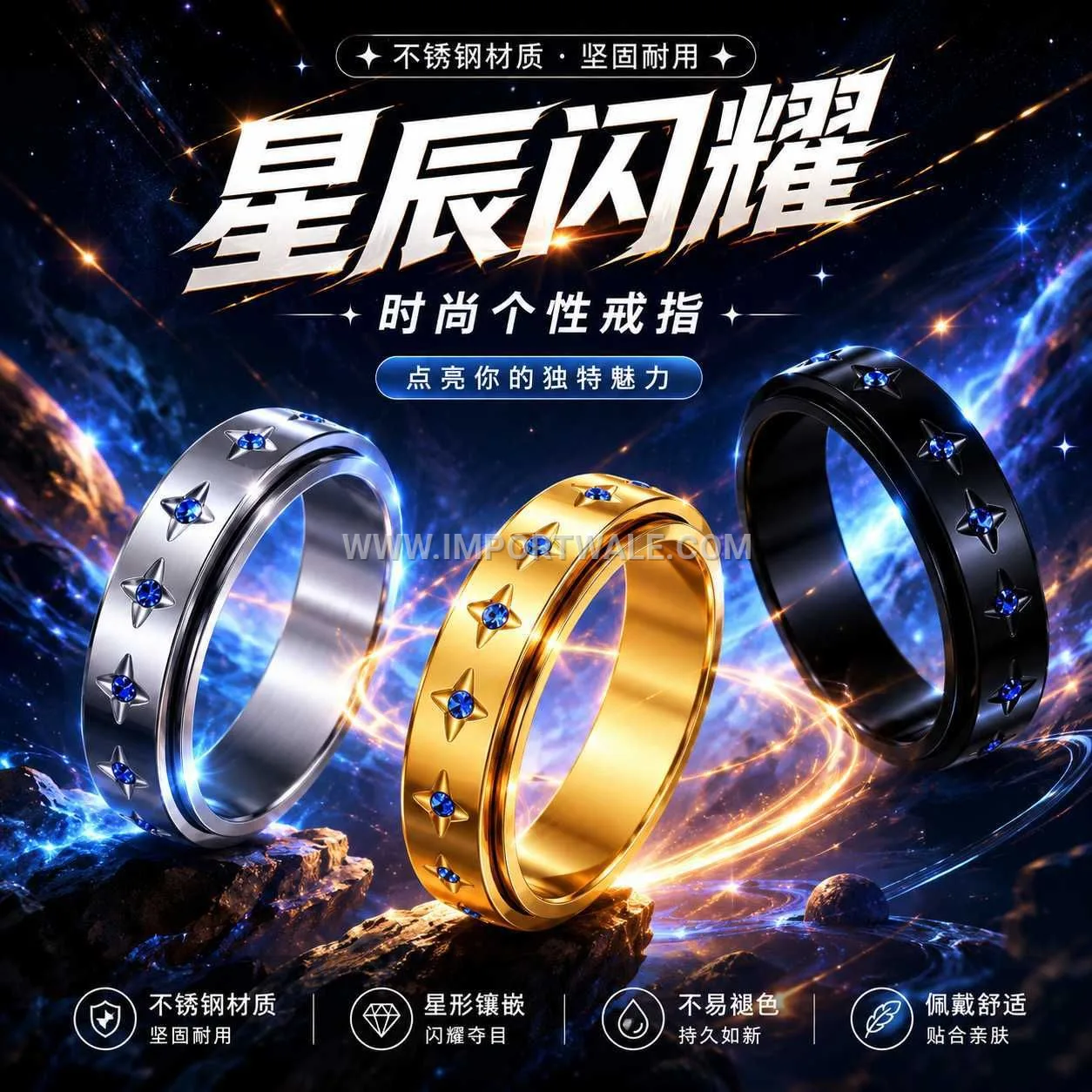 Rotatable Celestial Constellation Stainless Steel Ring