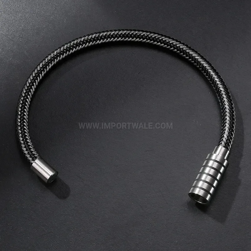 Trendy Handmade Braided Leather and Stainless Steel Wire Band Bracelet