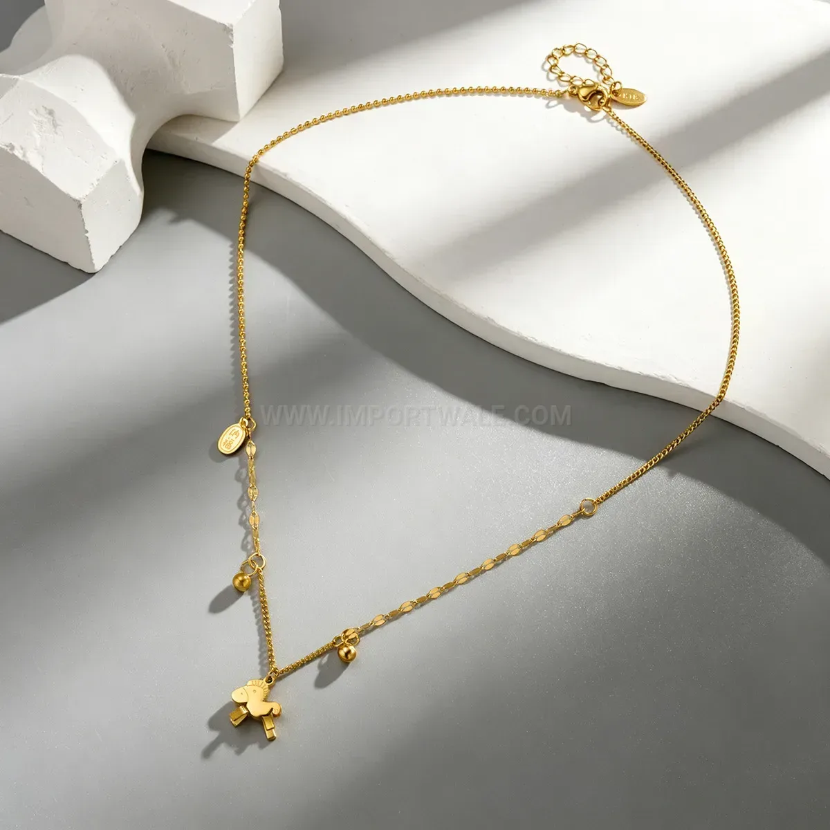 Chic Gold Vacuum Plated Zodiac Coin Pendant Stainless Steel Necklace