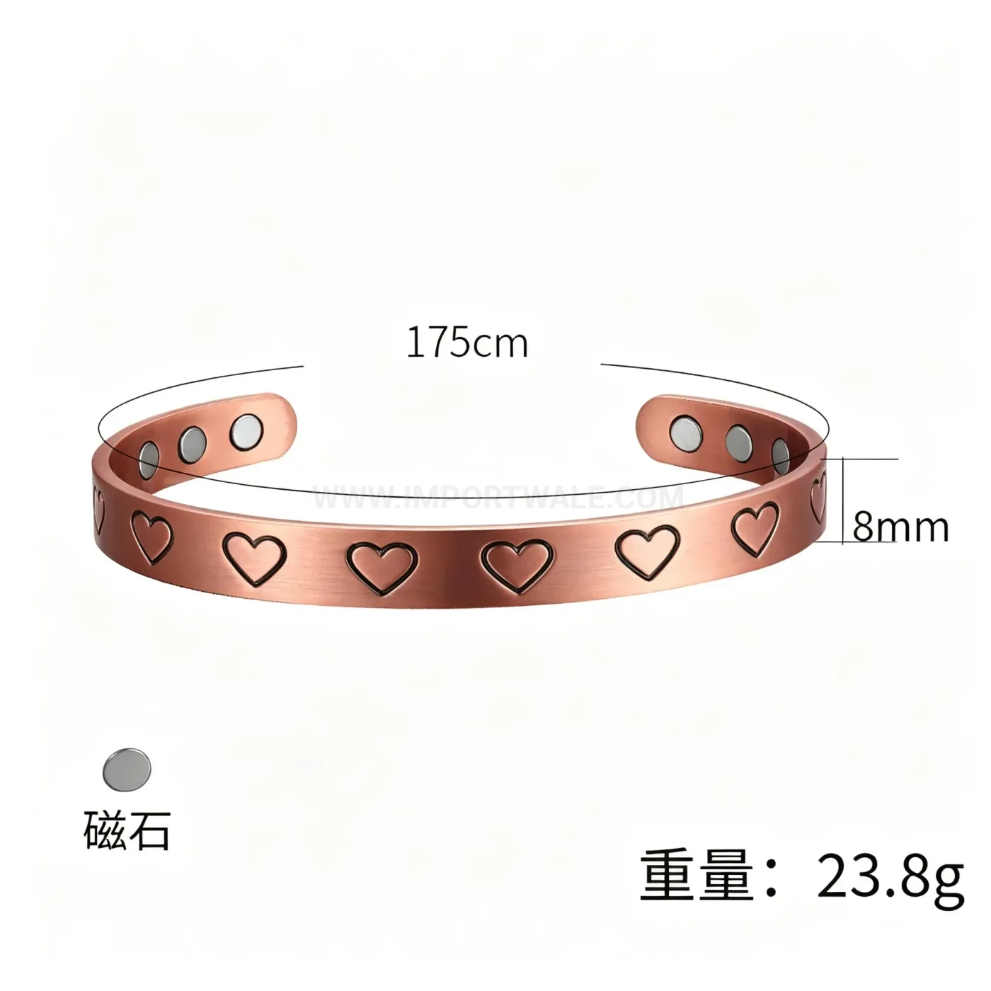 Vintage Red Copper Heart Open Cuff Magnetic Bracelet