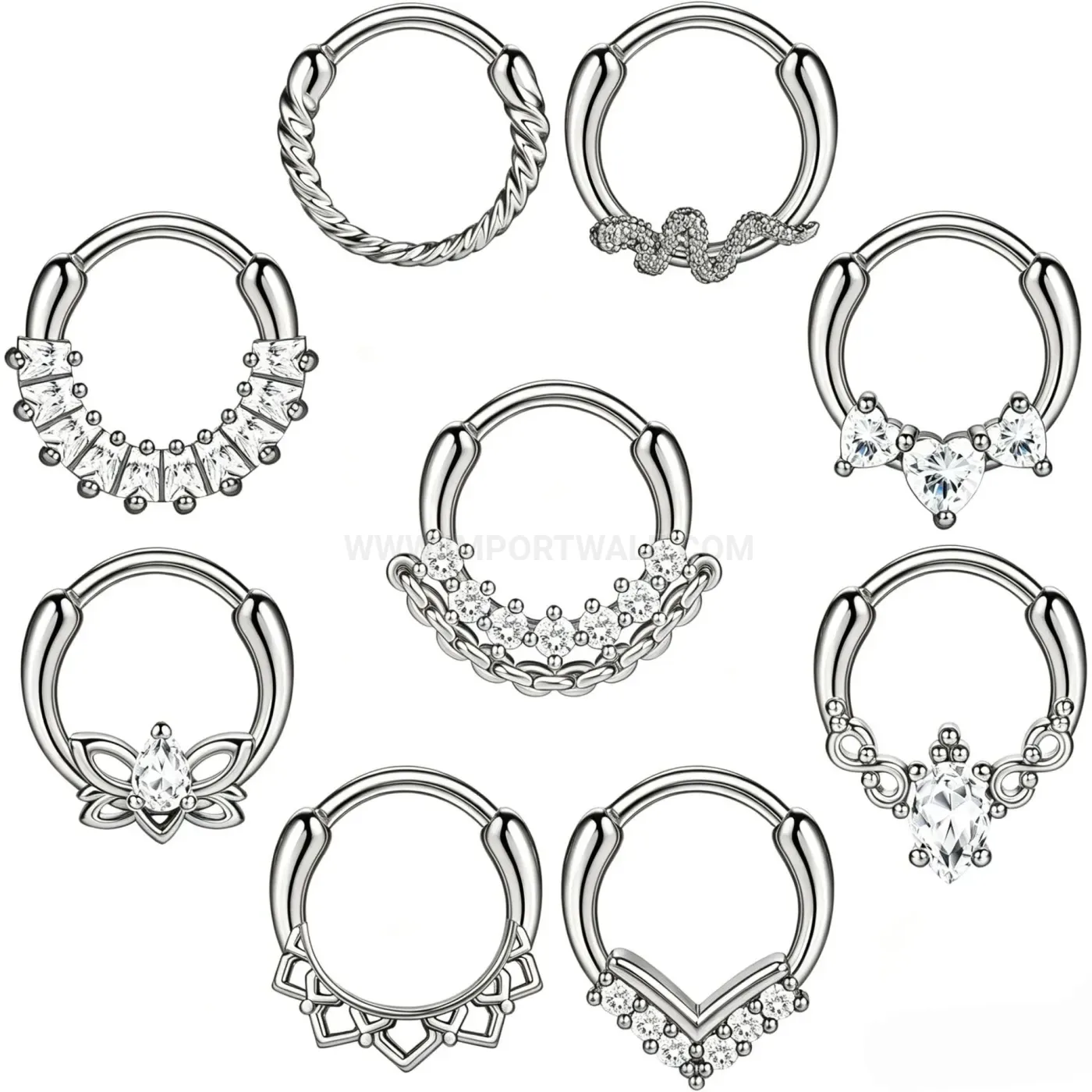 Chic Sparkling Rhinestone Stainless Steel Hinged Body Piercing Ring Set