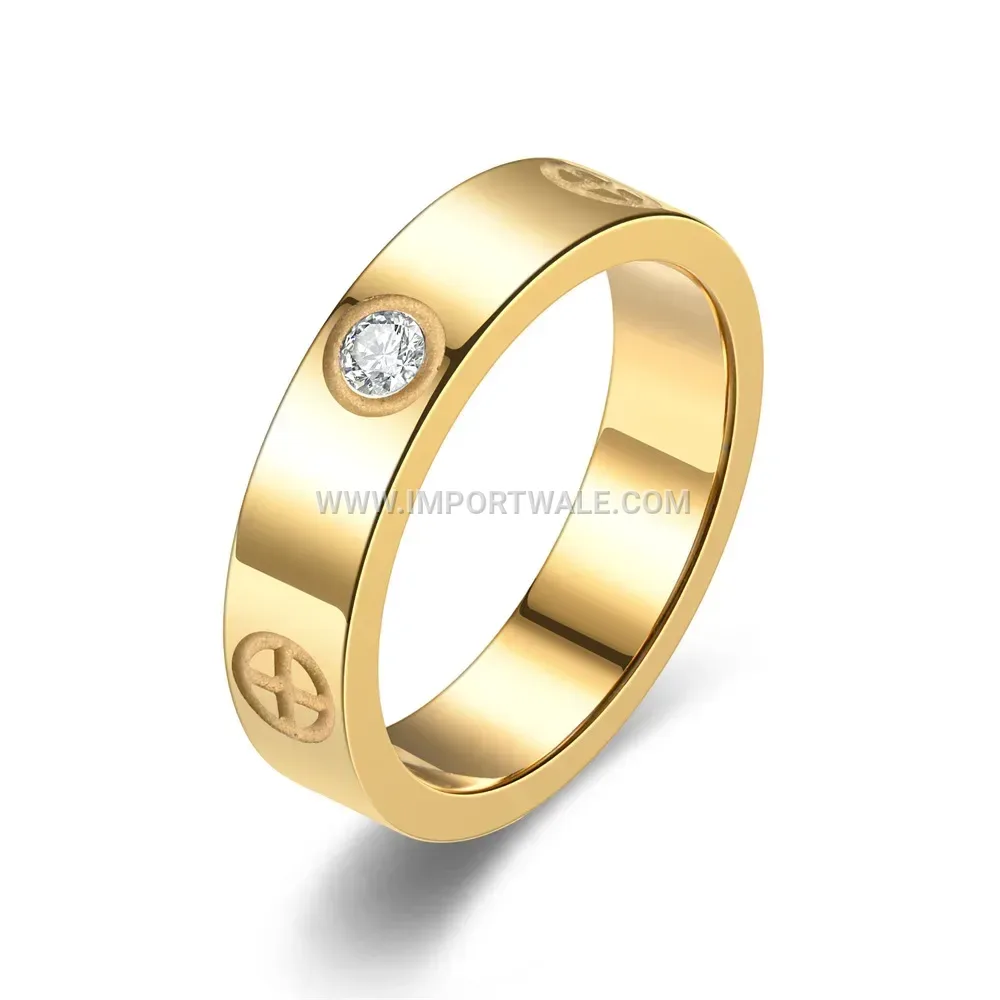 Single Crystal Cross Inset Stainless Steel Ring
