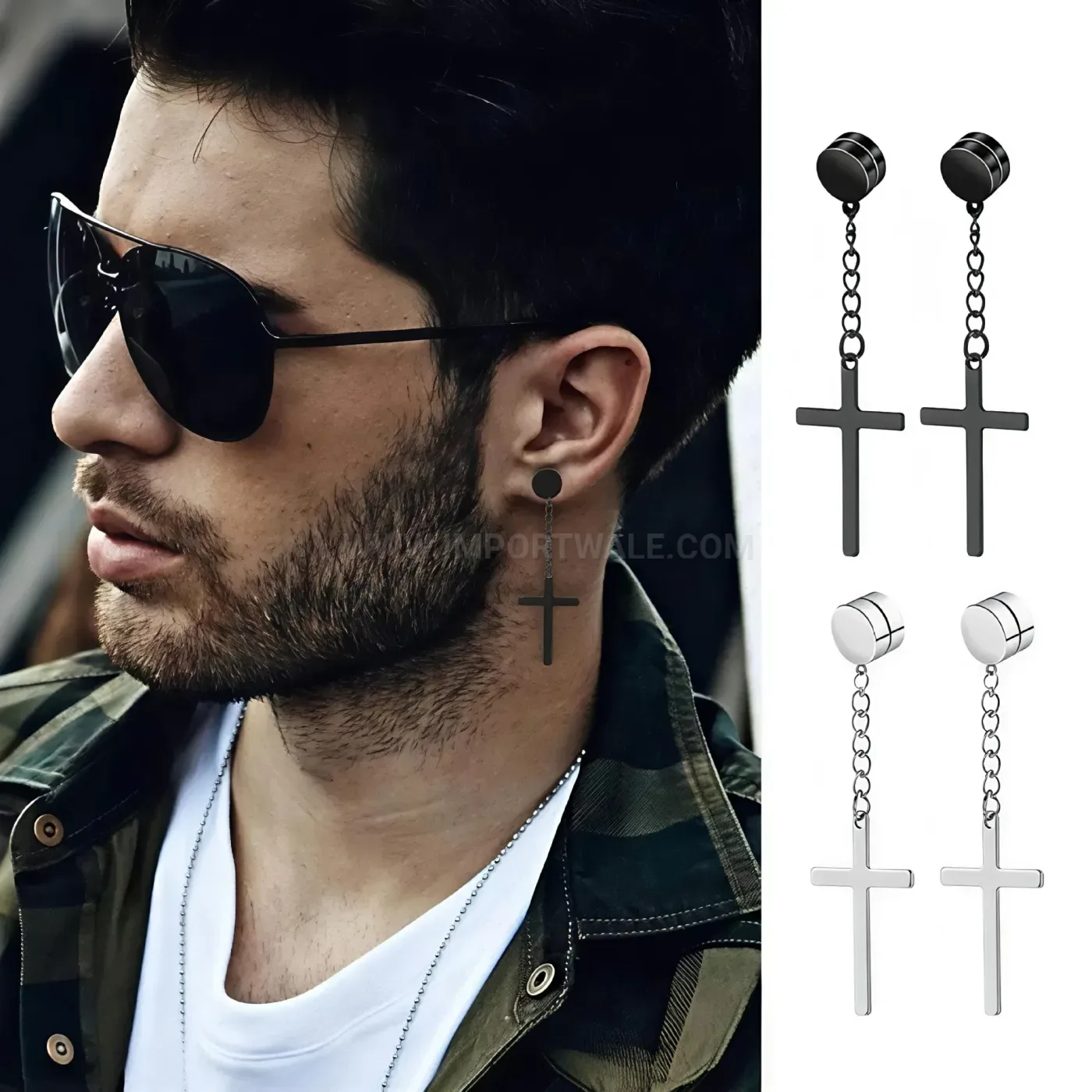 Elegant Vintage Cross Chain Stainless Steel Hoop Earring Piercing