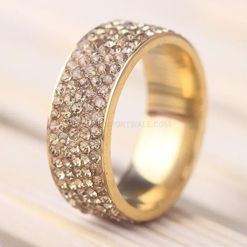 Five-Row Cubic Zirconia Gold Stainless Steel Band Ring