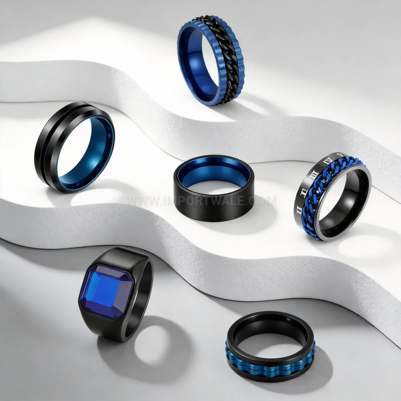 Rotating Stainless Steel Geometric Band Ring Set