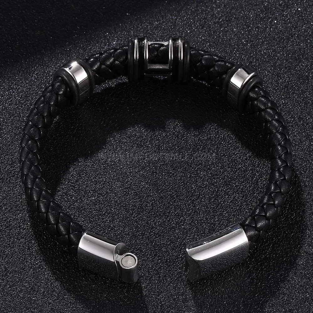 Handcrafted Braided Leather Bracelet with Titanium Steel Accent
