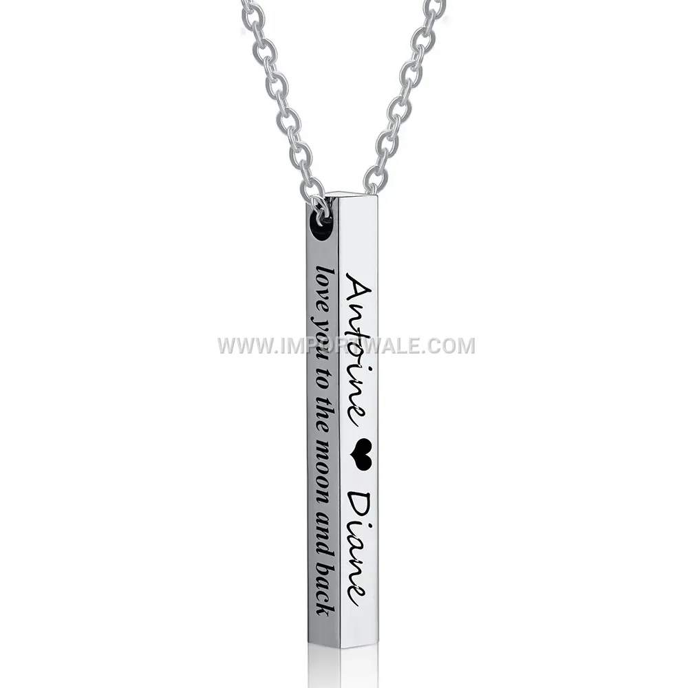 Sleek Stainless Steel Rectangle Bar Pendant Necklace