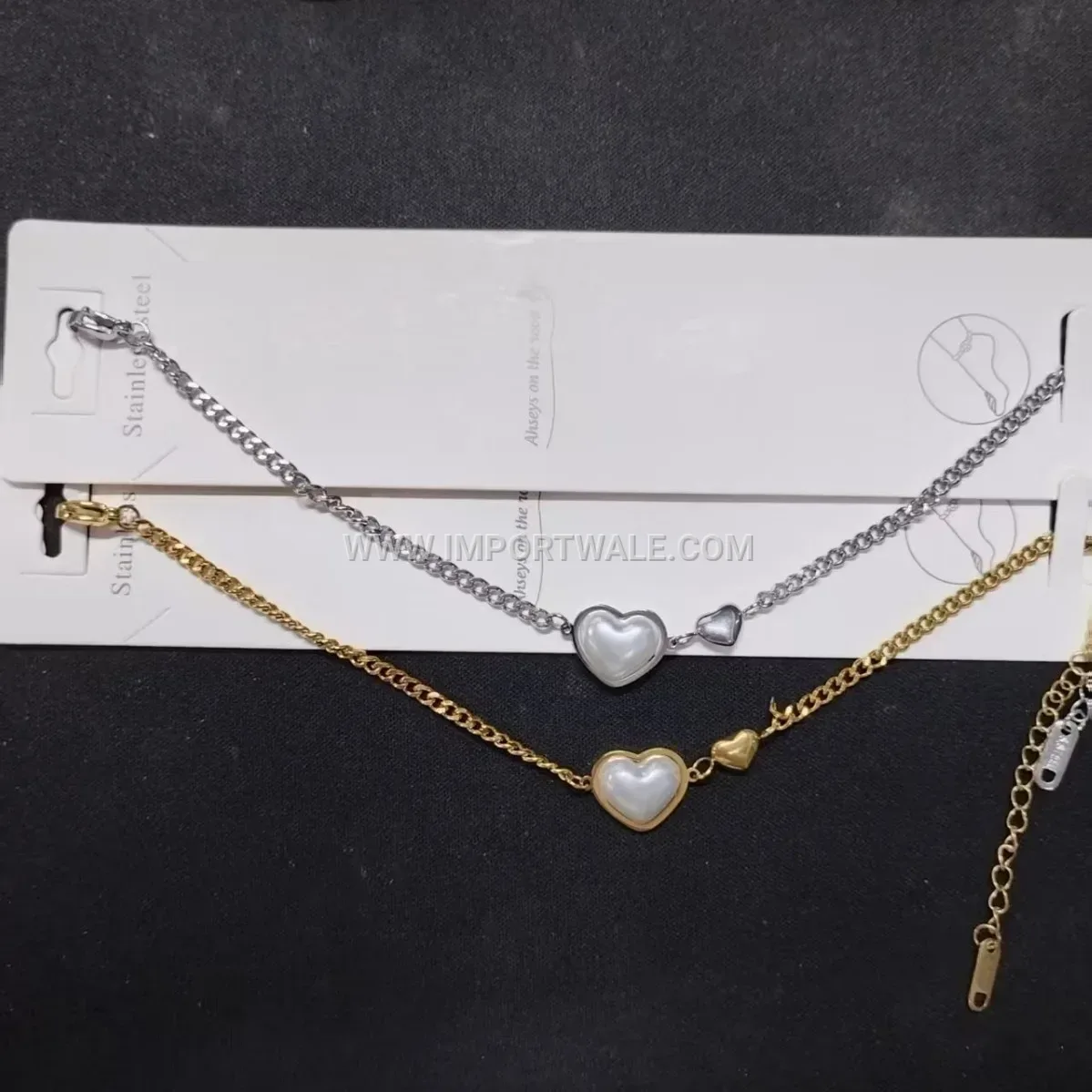 Pearl Heart Charm Stainless Steel Gold Plated Premium Anklet
