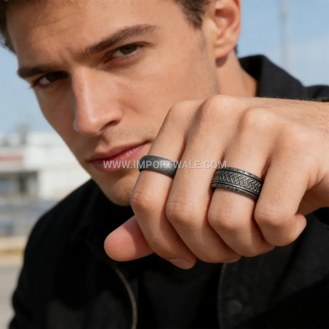 Vintage Distressed Stainless Steel Men's Ring