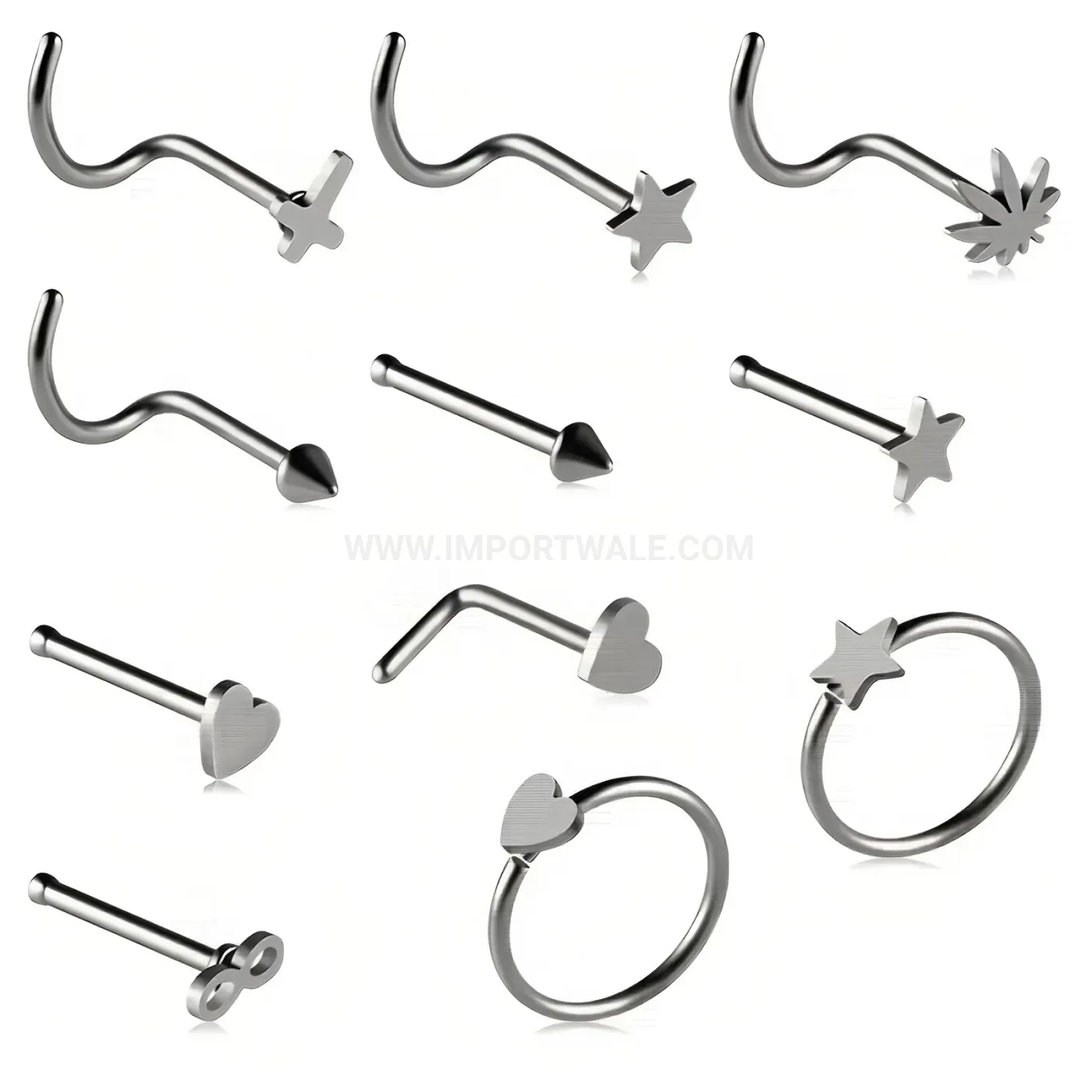 Designer Multicolor Stainless Steel Piercing Nose Ring Set