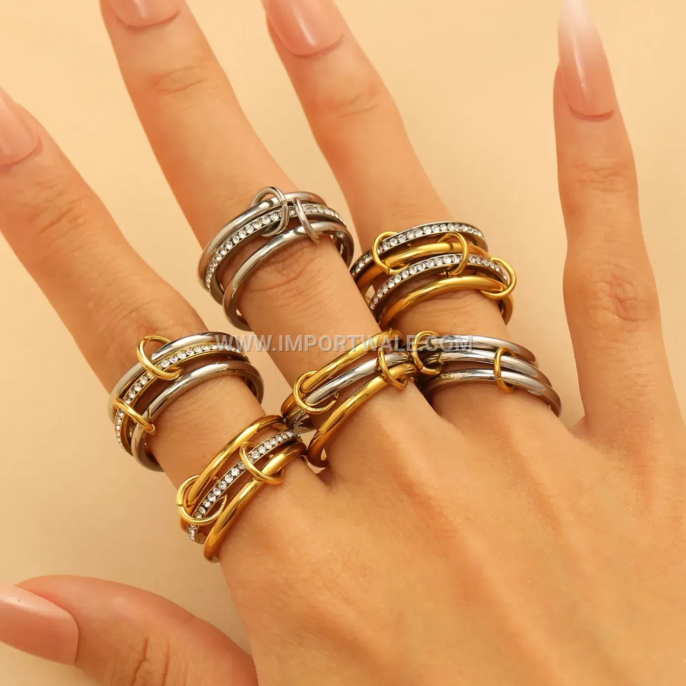 Multi Layer Gold Plated Stainless Steel Stacking Ring