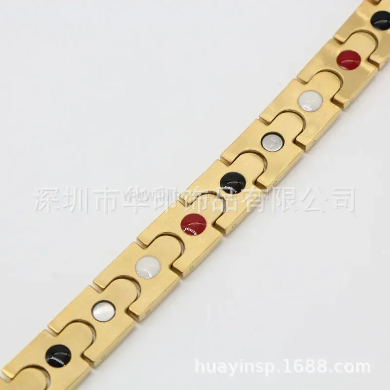 Stylish Polished Gold Stainless Steel Bio Magnetic Link Bracelet