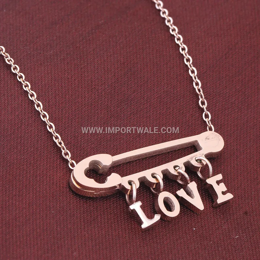 Rose Gold Stainless Steel Safety Pin Pendant Love Necklace
