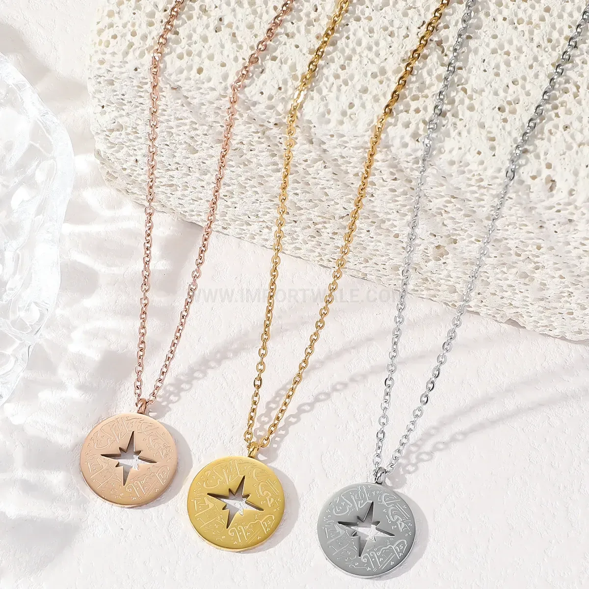 Hollow Stainless Steel Arabic Calligraphy Pendant Necklace for Spiritual Elegance