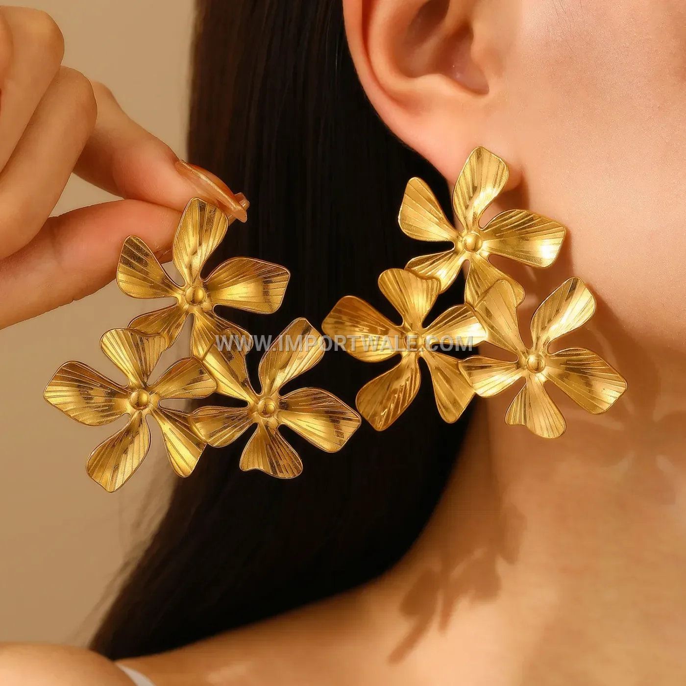 18K Gold Plated Geometric Stainless Steel Stud Earrings for Women