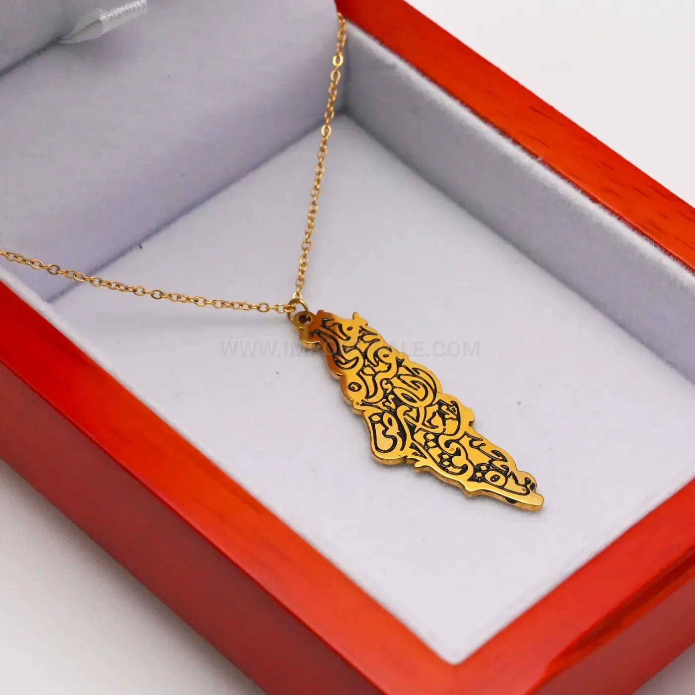 Classic Stainless Steel Calligraphy Palestine Map Pendant Necklace
