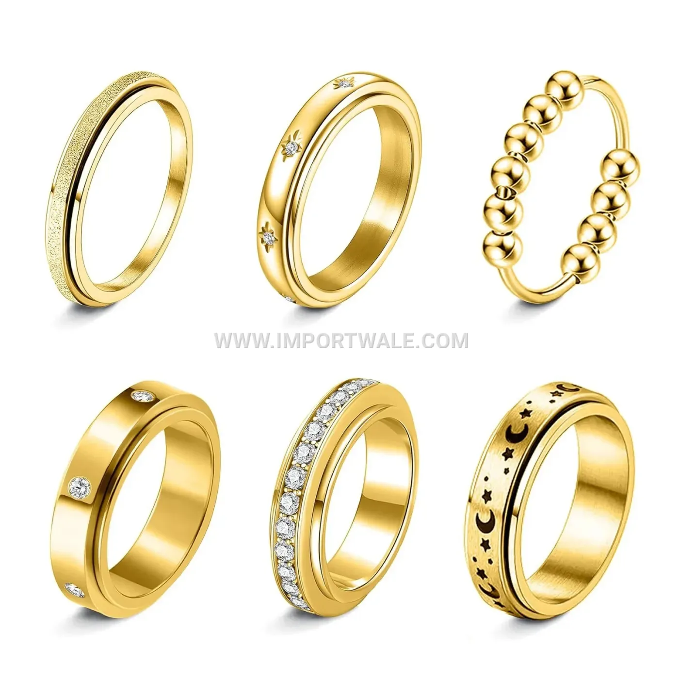 Frosted Rhinestone Celestial Spinner Band Ring in Stainless Steel