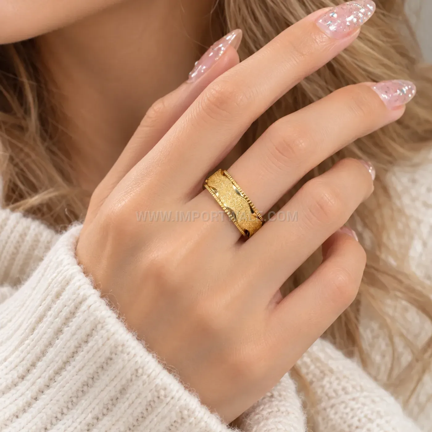 Textured Double Layer Wave Stainless Steel Band Ring