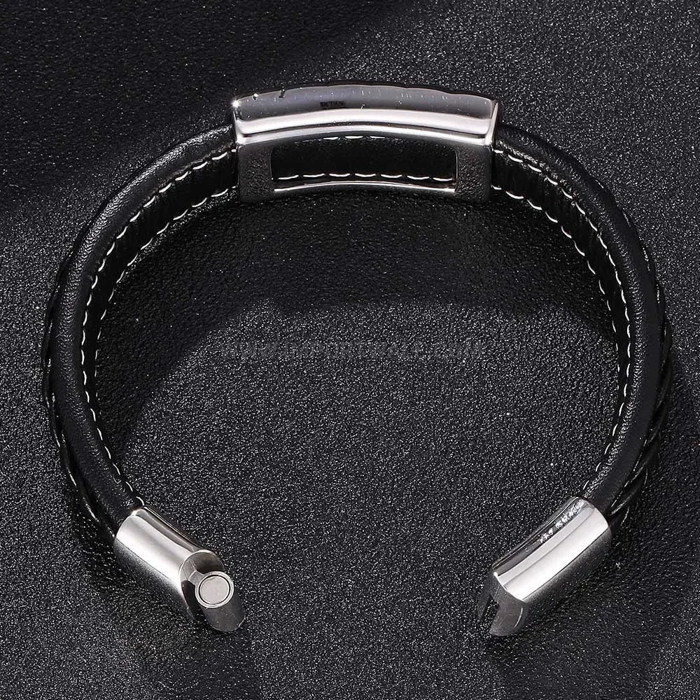 Woven Leather Band with Cast Stainless Steel Hardware for Men