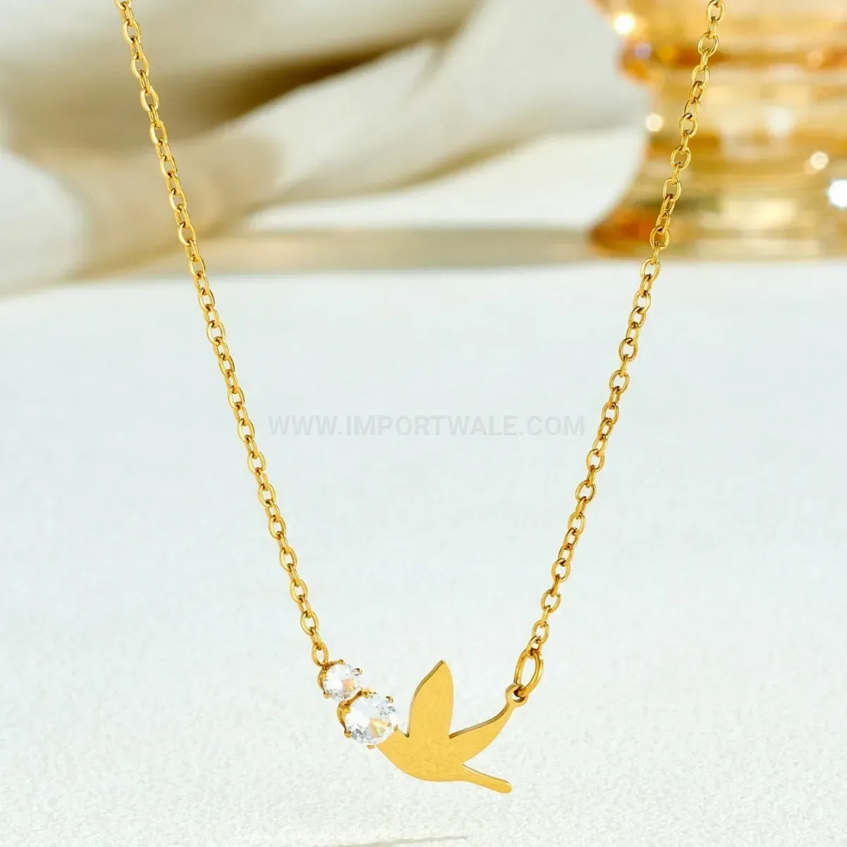 Zircon Embellished Dove Pendant Stainless Steel Necklace