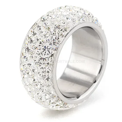 Wide Band Crystal Inlaid Stainless Steel Ring