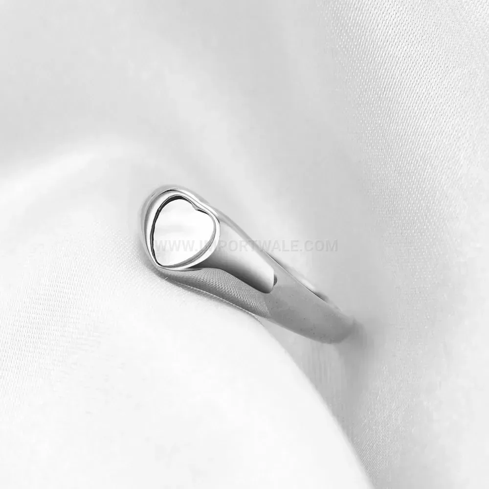 Bold Heart Shell Inlay Stainless Steel Ring