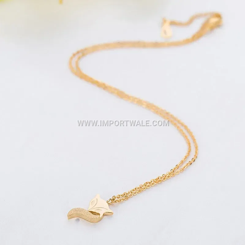 Frosted Little Fox Animal Pendant Stainless Steel Clavicle Necklace